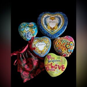 Set of 5 Vintage Brighton Tins & 1 Gift Bag- 1 Lg, 4 Med, 1 gift bag - SEE PICS!